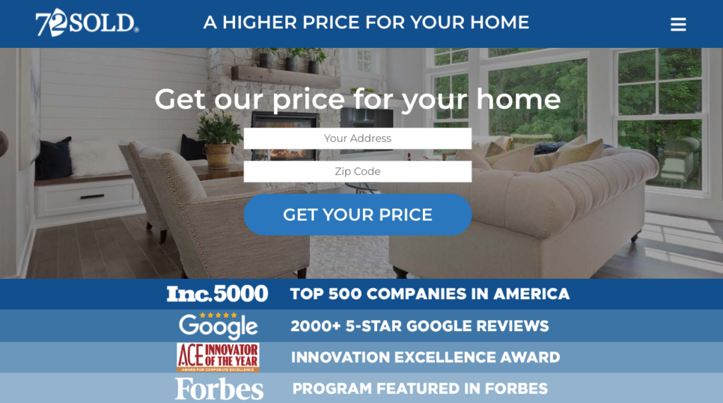 screenshot of 72sold homepage reviews