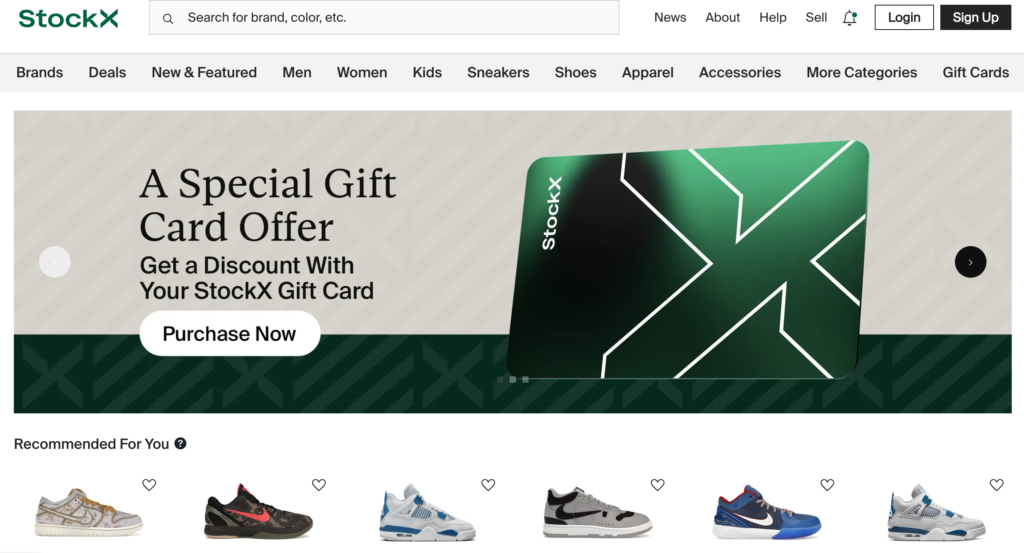 Screenshot of StockX - homepage