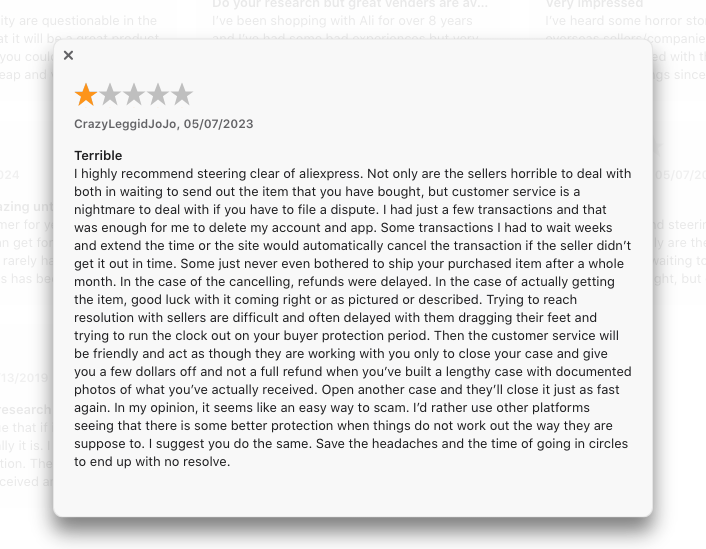 aliexpress negative reviews